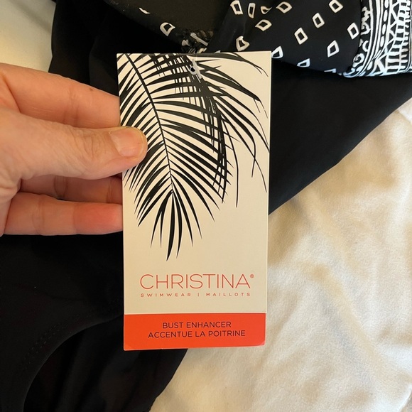 Christina Swimwear One Piece Black & White Criss Cross  Bust Enhancer Size 14 - Picture 9 of 14